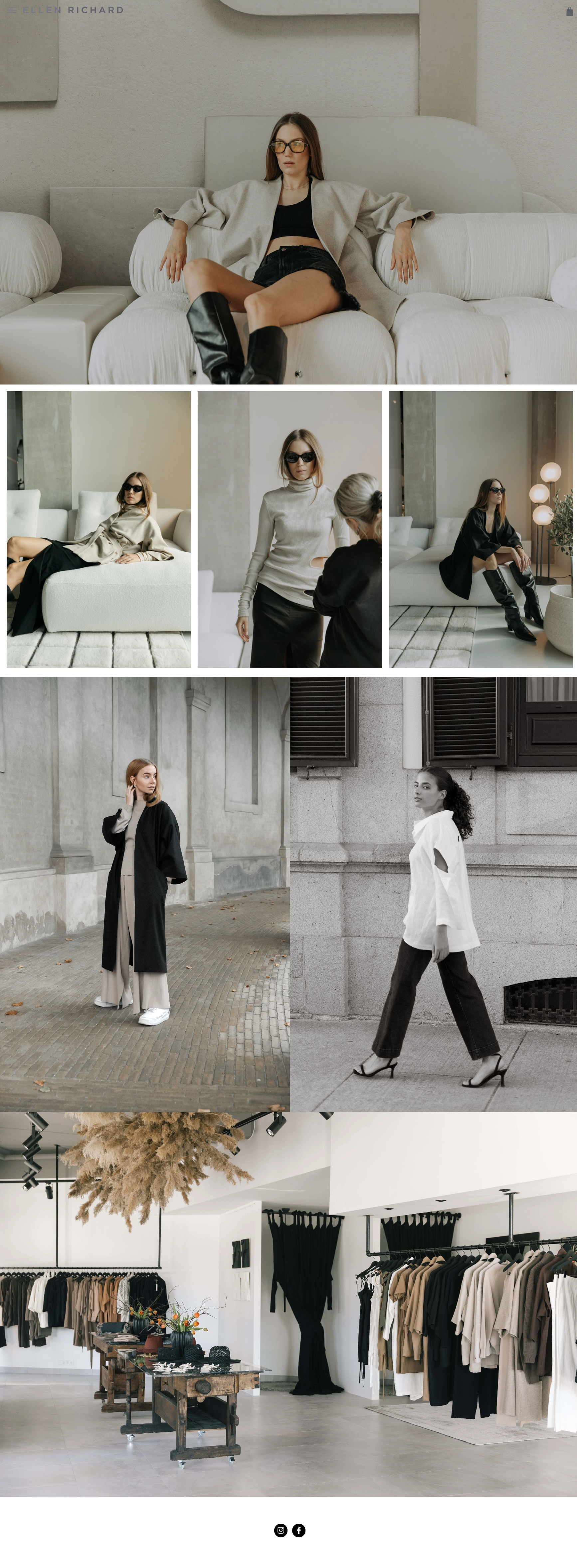 Ellen Richard homepage featuring an elegant design with a focus on fashion and product offerings. Screenshot by SA.