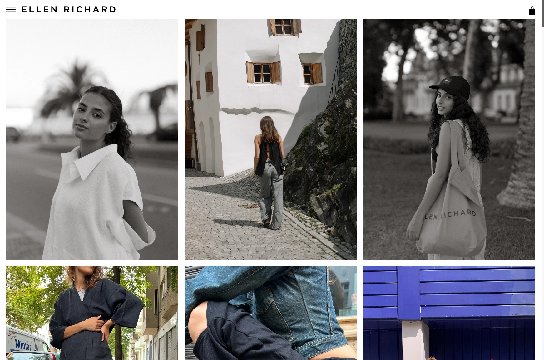 Side-by-side view of a customer wearing an Ellen Richard product, showcasing the outfit and the model's look. Screenshot by SA.
