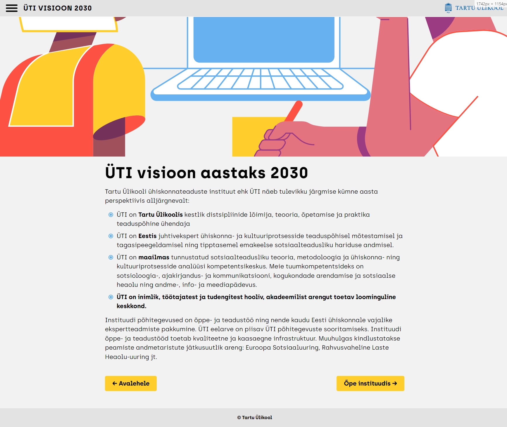 Content page on the ÜTI Visioon 2030 website, displaying detailed text and visuals related to the vision. Screenshot by SA.