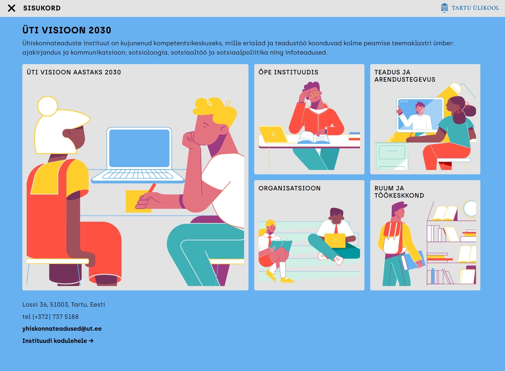 Full menu and sitemap on the ÜTI Visioon 2030 website, showing all navigation options and site structure. Screenshot by SA.